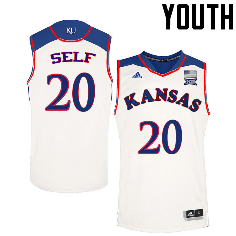 Youth Kansas Jayhawks #20 Tyler Self College Basketball Jerseys Sale-White